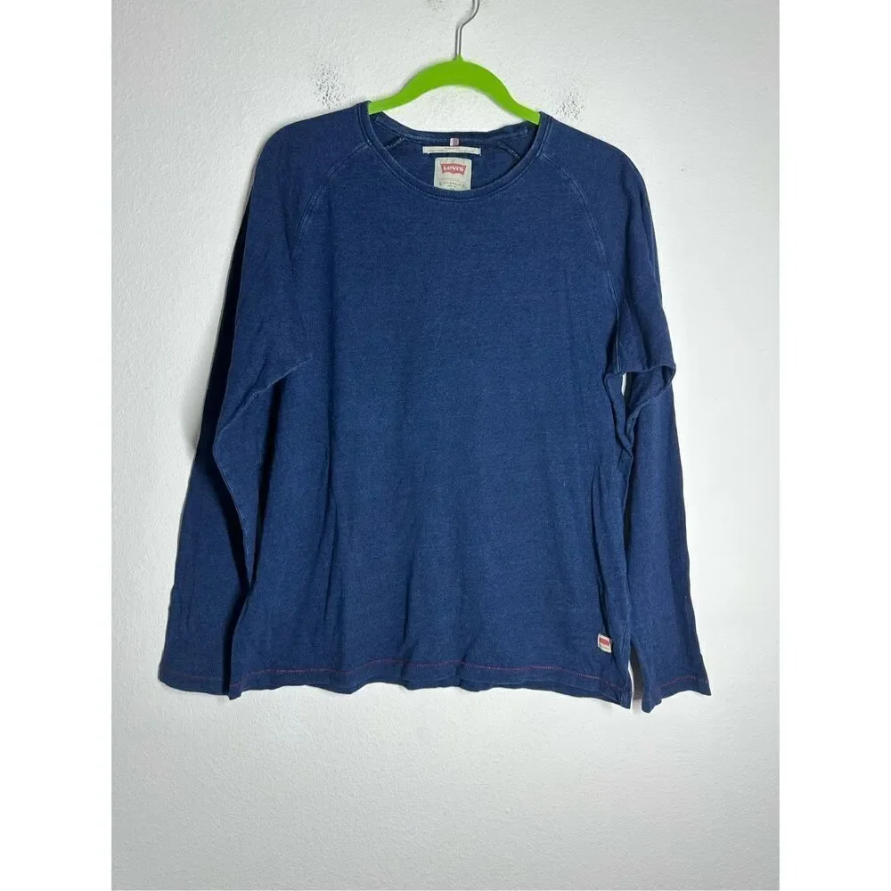 Levi's Strauss & CO Men Crew Neck Blue Shirt Tee Long Sleeve Size M Cotton